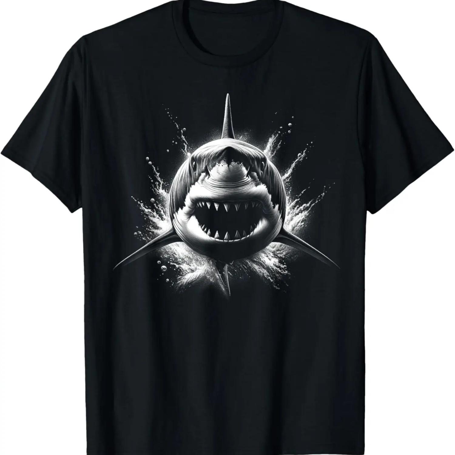 

Cool Shark with Open Mouth in Black and White Style T-Shirt XXXXXL чорний