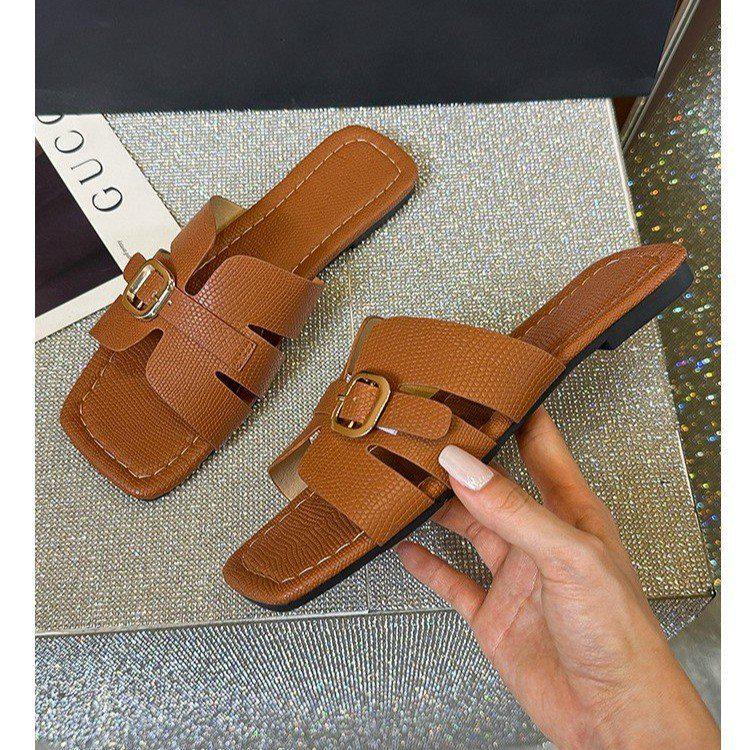 2025 Summer Women's Square Toe Cross Strap Sandals and Slippers