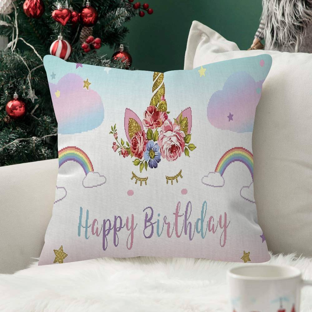 Unicorn Birthday Decor Rainbow Comfortable Pillow anime Case for cute Sofa Living Room Home office Decor Protective Covers
