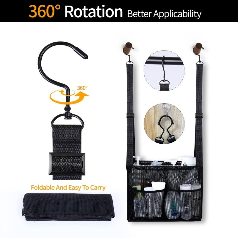 Pack of 2 Adjustable Hanging Meshes Bath Storage Bags Breathable Fabric No Tools Installation for Bathroom Organization