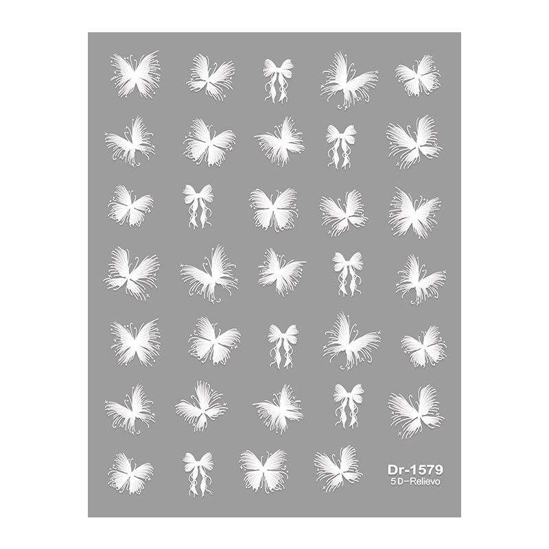 Redanco 5D Embossed Cartoon Black & White Bowknot 3D Nail Stickers Dr1580