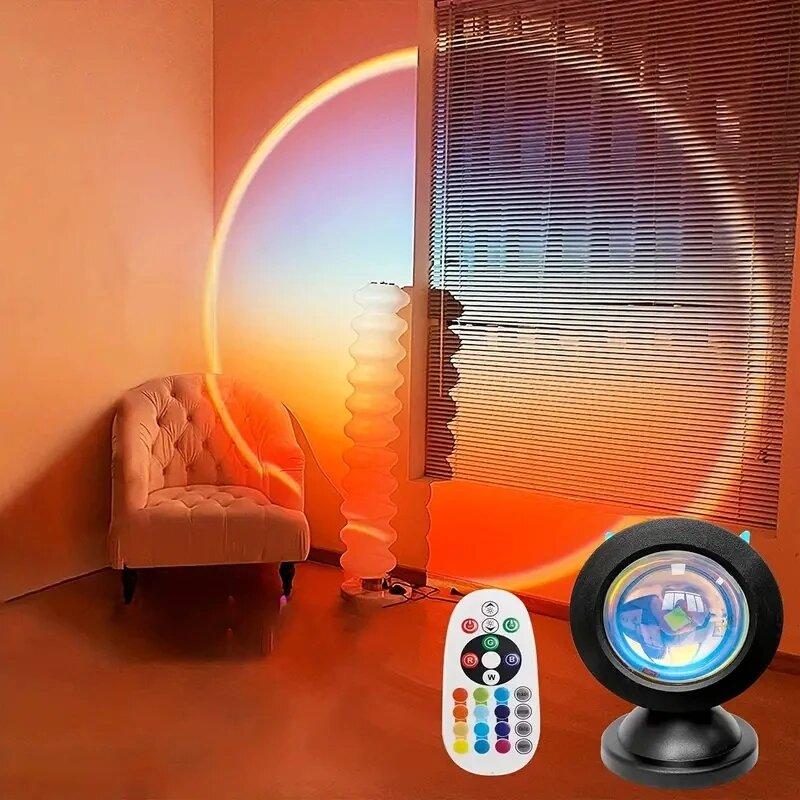 1pc Vibrant Sunset Projection Light - 16-Color Spectrum, USB Remote Control, Dynamic Color Changing LED Light - Creates Warm Hom
