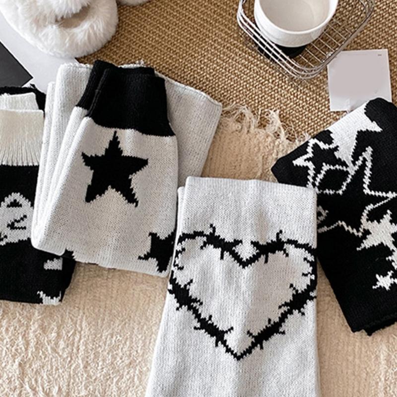 Reversible Knitted Long Tube Leg Warmers with Cute Cats Pattern for Women Punk Grunge Flared Boot Covers Footless Socks