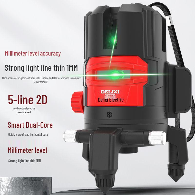 DELIXI Green Laser Level: High-Precision Infrared, 2-5 Lines, Strong Light, Outdoor Use