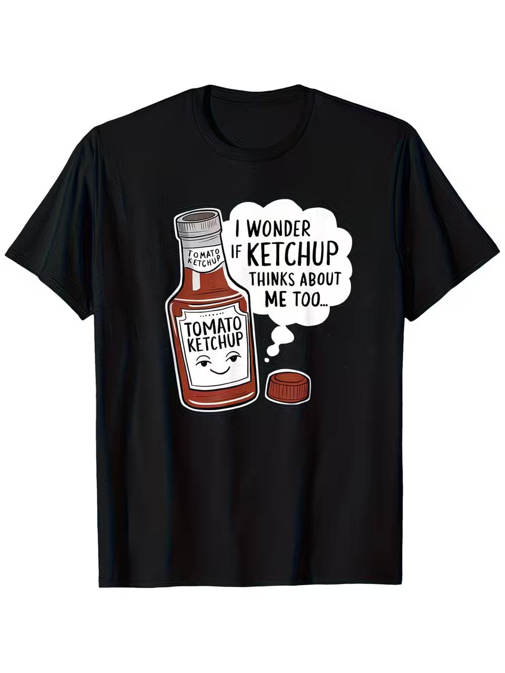 

Funny Do I for THINK Tomato Sauce Is Thinking of Me Men s T-Shirt - Casual Short Sleeve Round Neck Shirt with Tomato Print S