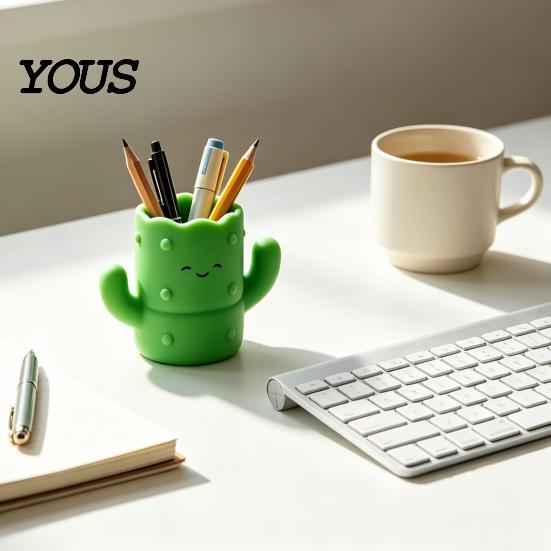 Desktop Pen Organizer Cactus Shape Holder, 3D Printed Cute Pencil Organizer, Holder Storage Tube, for Makeup Brushes And Office Supplies Small Item