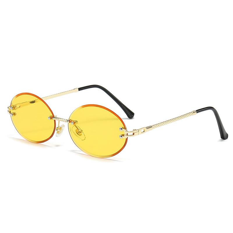 Black Metal Oval Women's Sunglasses Trend  Vintage Rimless Sunglasses For Women Fashion Designer Small Shades UV400 Oculus