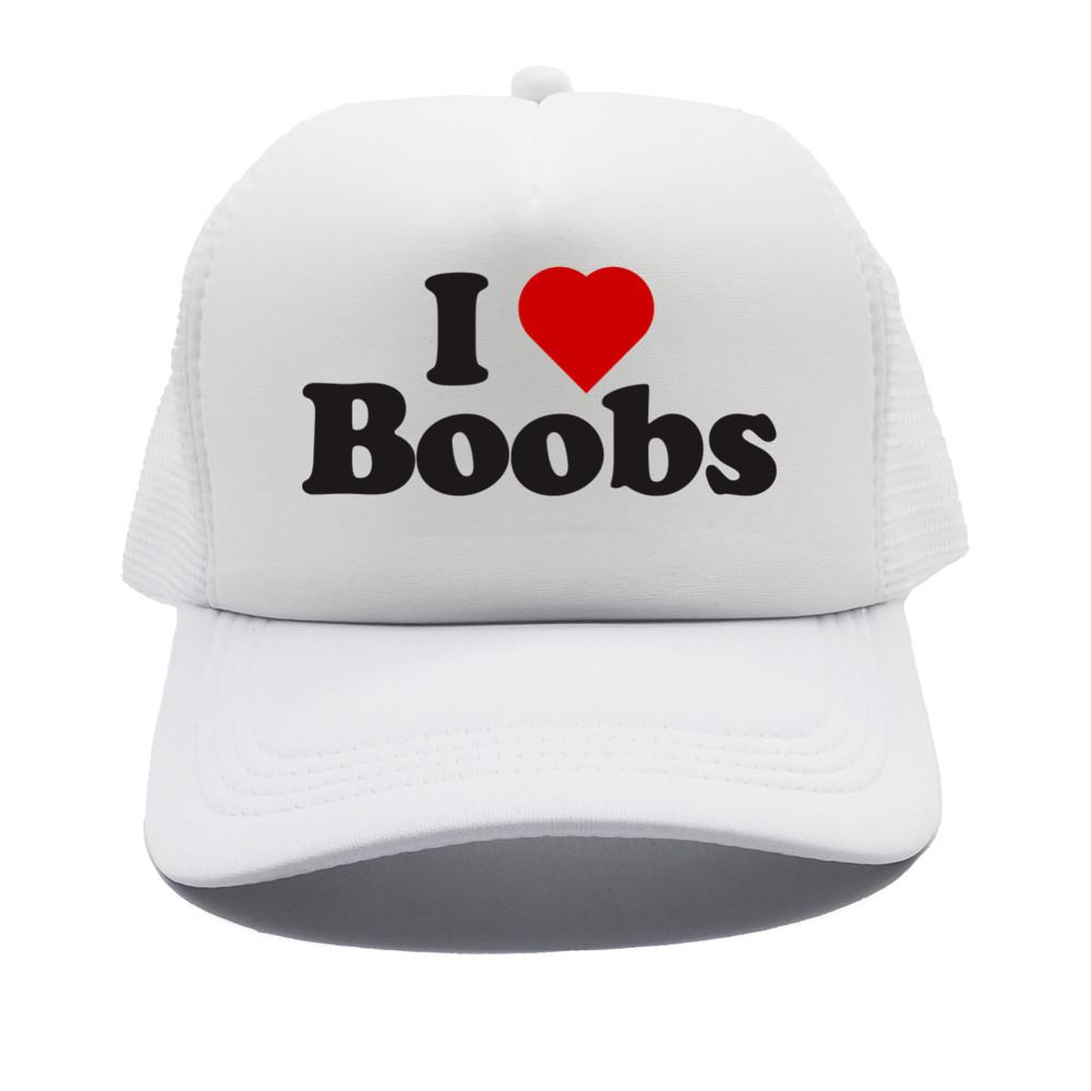 Funny I Love Heart Boobs Boobies Baseball Caps Summer Men Mesh Net Hat Joke Gifts Trucker Cap Outdoor Mesh Net Caps MZ079