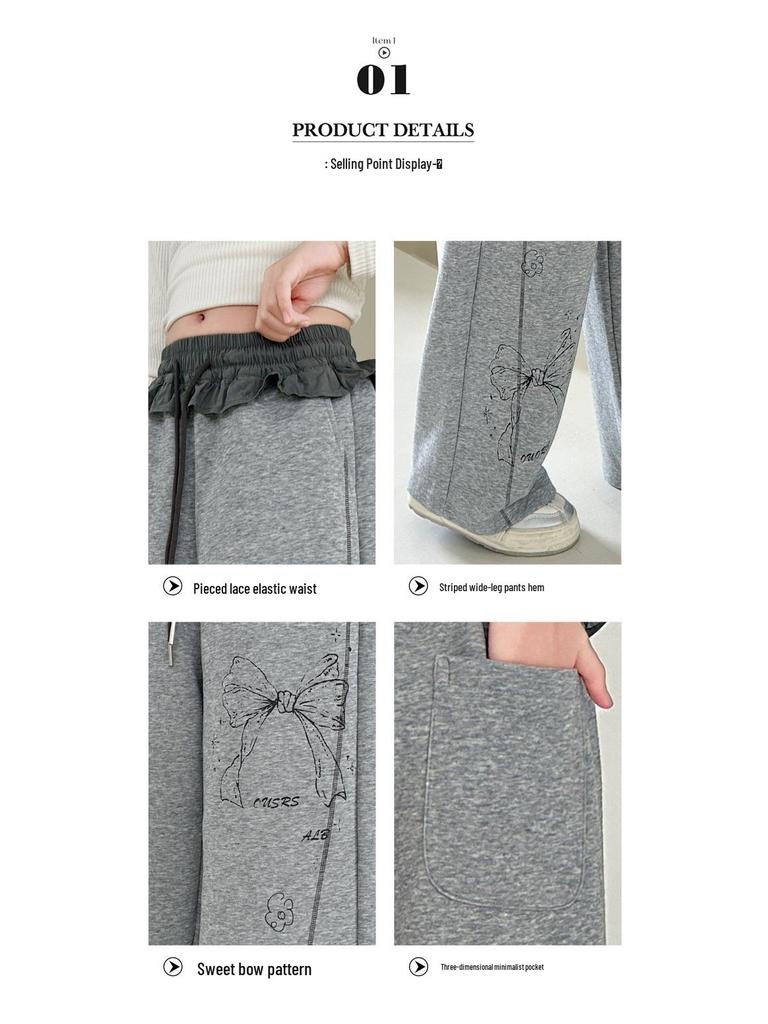 Women's Autumn 2025 Color Block Bow Casual Wide Leg Pants
