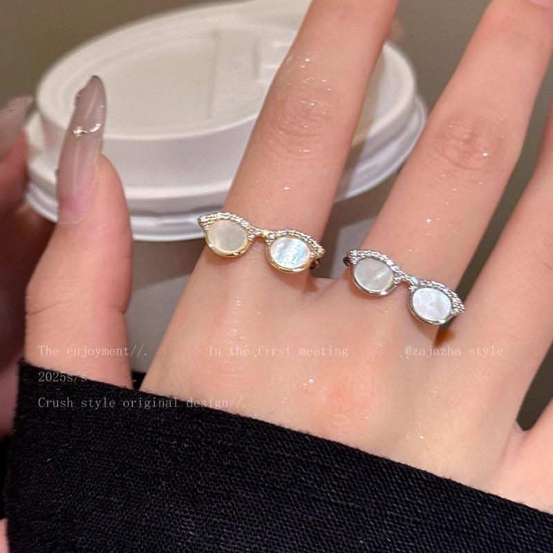 Luxury-lite zirconia eyeglass ring for women, high-end finger ring for the index finger, small-scale layered wearing, adjustable finger ring.