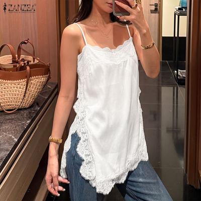 Canottiere da Donna Eleganti con Inserti in Pizzo Top Estivi Larghi Casual Senza Maniche