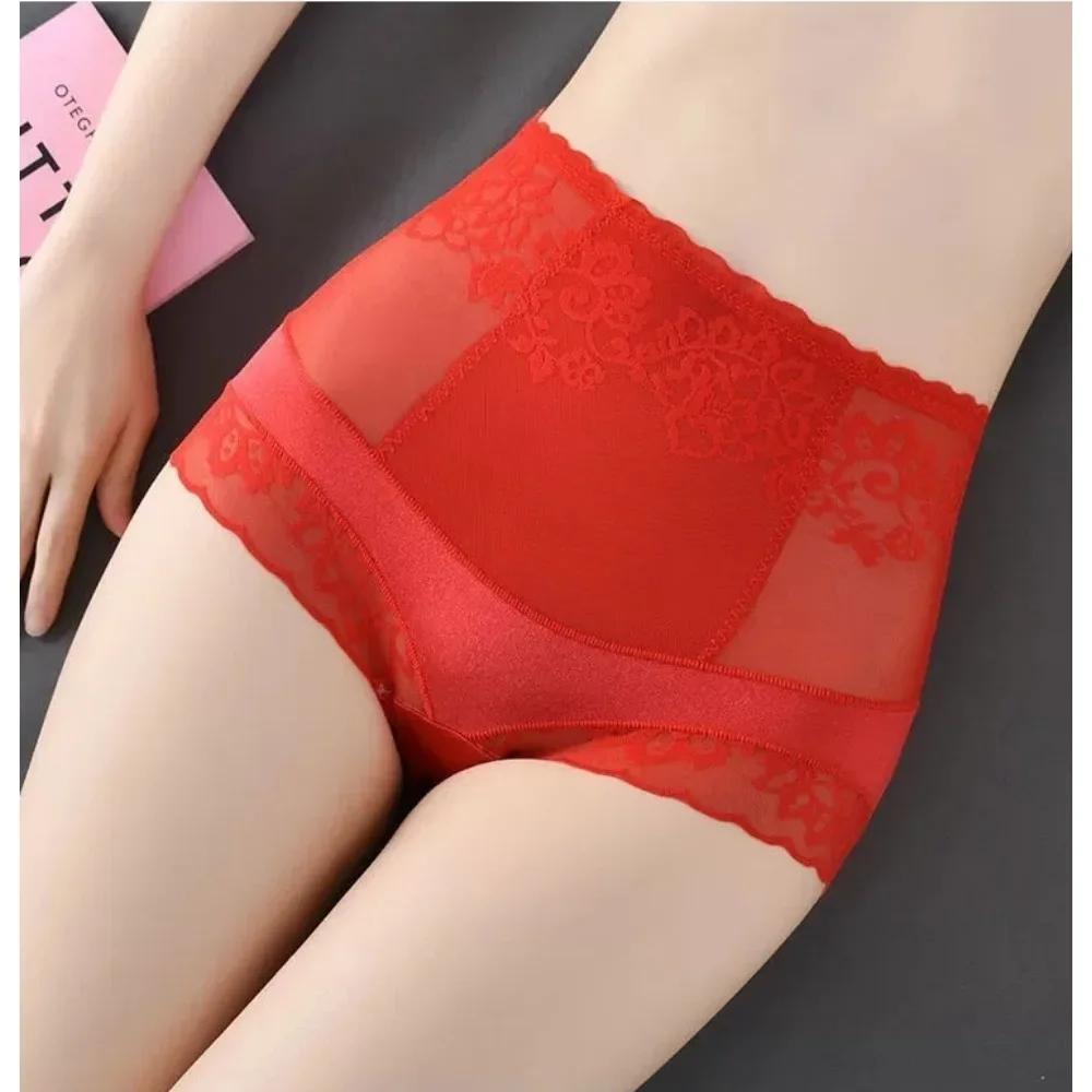Ultra-thin Panties Women Lace Embroidery Flowers Underwear High Waist Butt Lifter Slimming Tummy Briefs Seamless Underwear