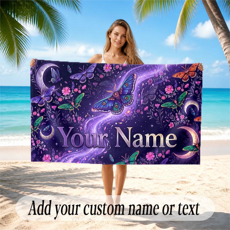 Butterfly Theme Beach Towel Personalized Custom Name & Text Soft Quick Dry Beach Towel for Swimming Travel