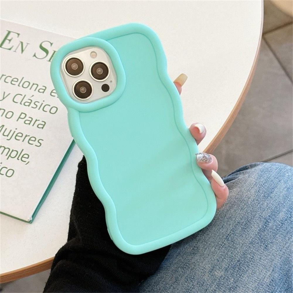 Solid color Macaron wave for iPhone15 mobile phone case Apple 16Pro large hole 12/13ins wind 15 full
