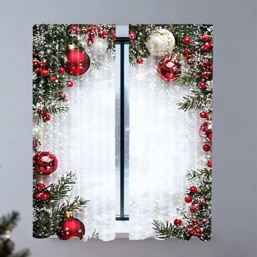NEW Christmas Drape 2 Pieces Christmas Ball Print Cover 2D Flat Printed Festive Drapes With Snowflake And Pine Branch Pattern