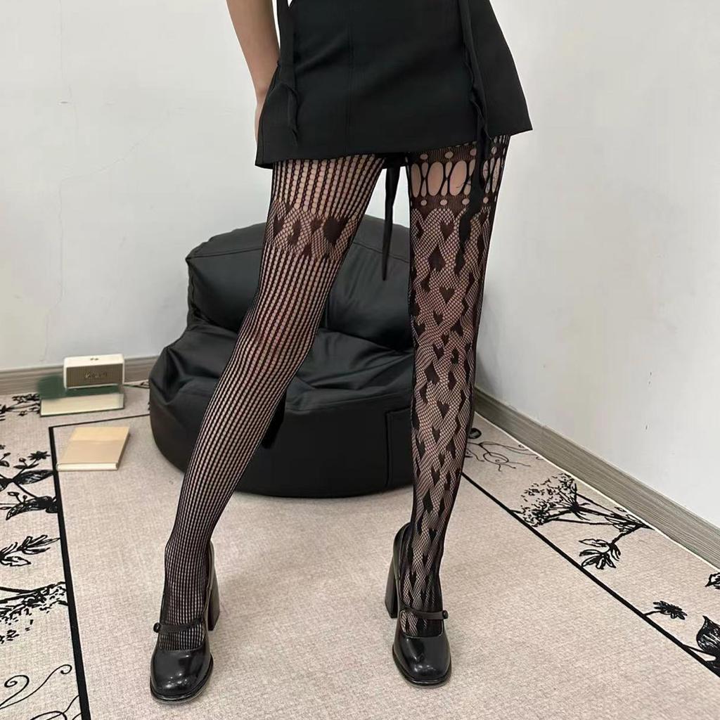 Women Leggings Stockings Asymmetrical Heart Striped Hollowed Pantyhose Tights