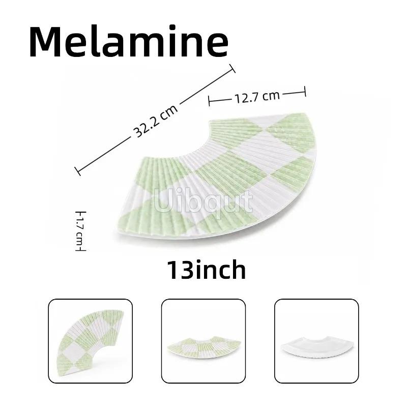 Melamine Fan Shaped Striped Plate Restaurant Creative Sushi Plate Afternoon Tea Cake Dessert Decor Plate Japanese Tableware Dish