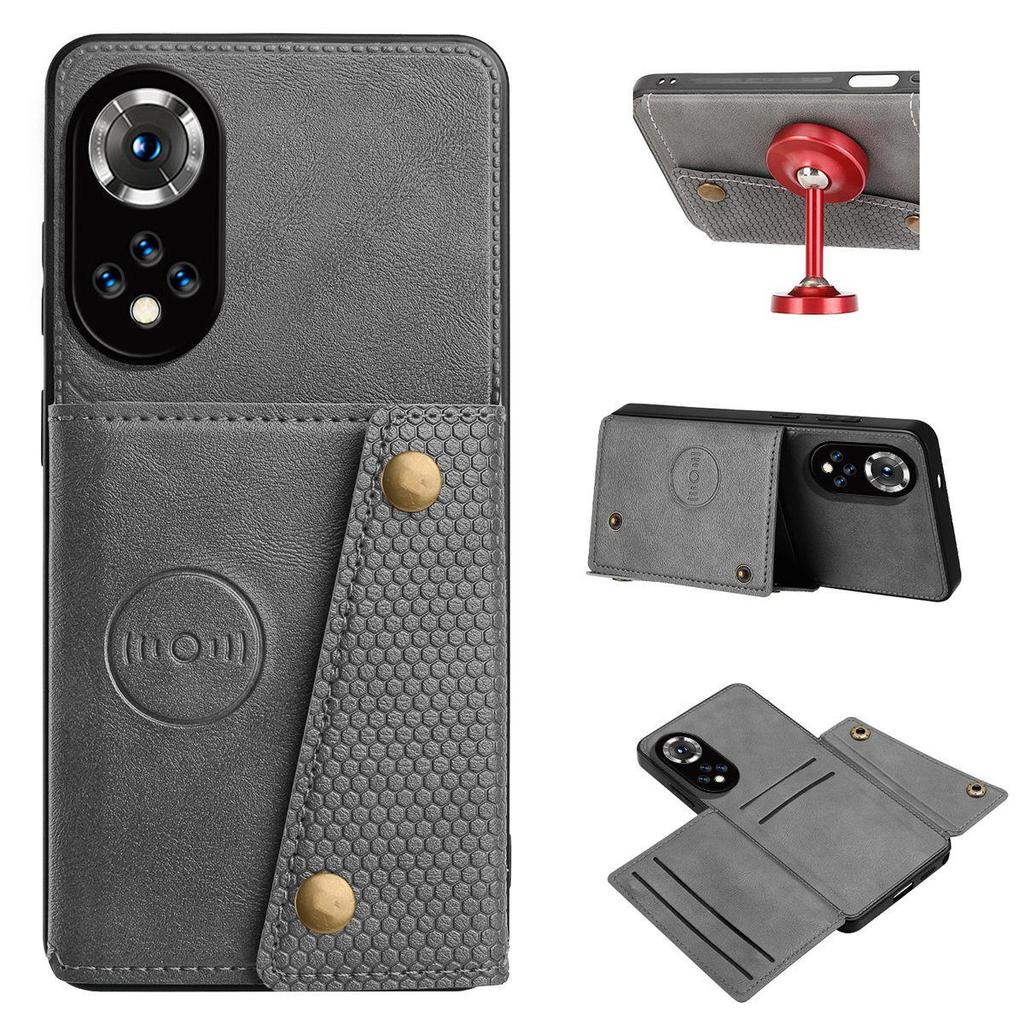 Vintage Leather Card Holder Phone Case for HONOR 50 Card Pockets Dual Snap Buttons Flip Wallet Shell
