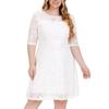 Women O-neck 3/4 Sleeve Dress High-Waist Hollow Lace Stitching Elegant Party Dress Plus Size Summer Casual Tunic Dress Streetwear