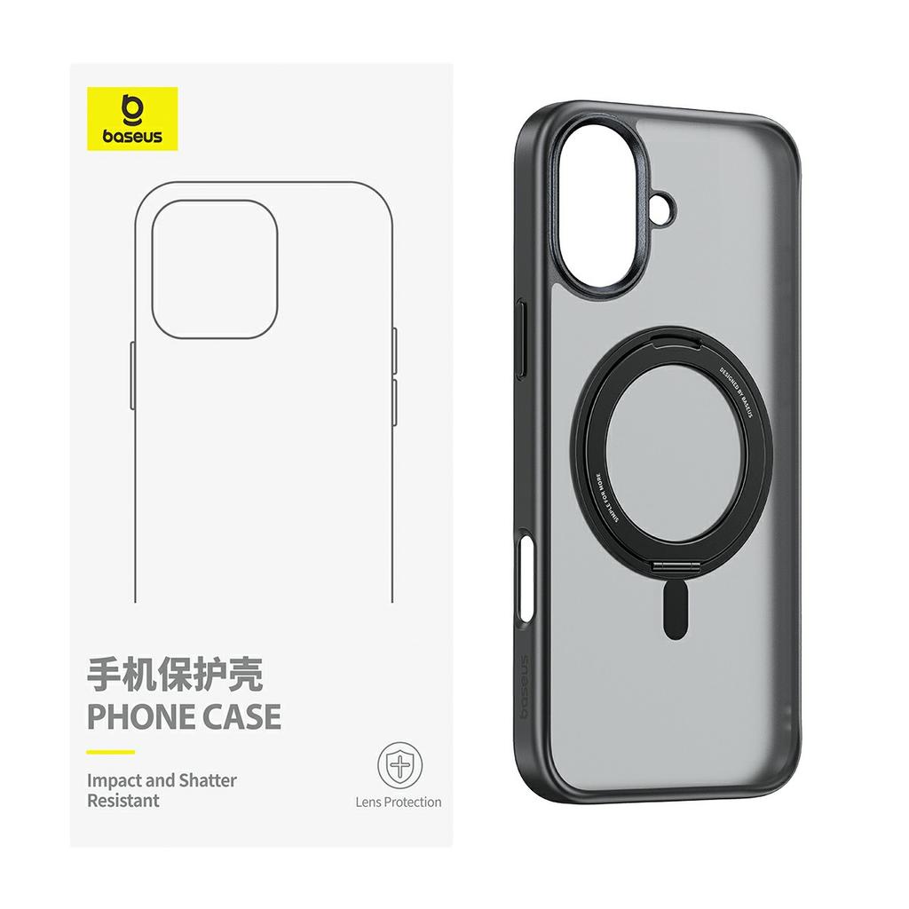 BASEUS Smart Ring Series For iPhone 16 Plus Compatible with MagSafe Phone Case TPU+PC Kickstand Cover