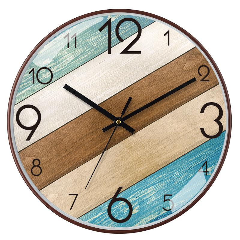 12-inch 30cm New Chinese Style Imitation Wood Grain Bamboo Grain Brushed Silent Clock Fashion Living Room Personalized Creative Wall Clock