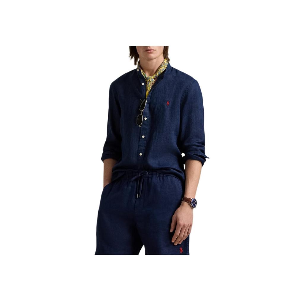 Polo Ralph Lauren Slim Fit Linen Long Sleeve Shirt Men shirts Navy-Blue 710968925-002