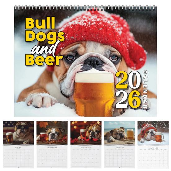 Bulldogs And Beer 2026 Wall Calendar 12-Month Themed Planner with Coil
