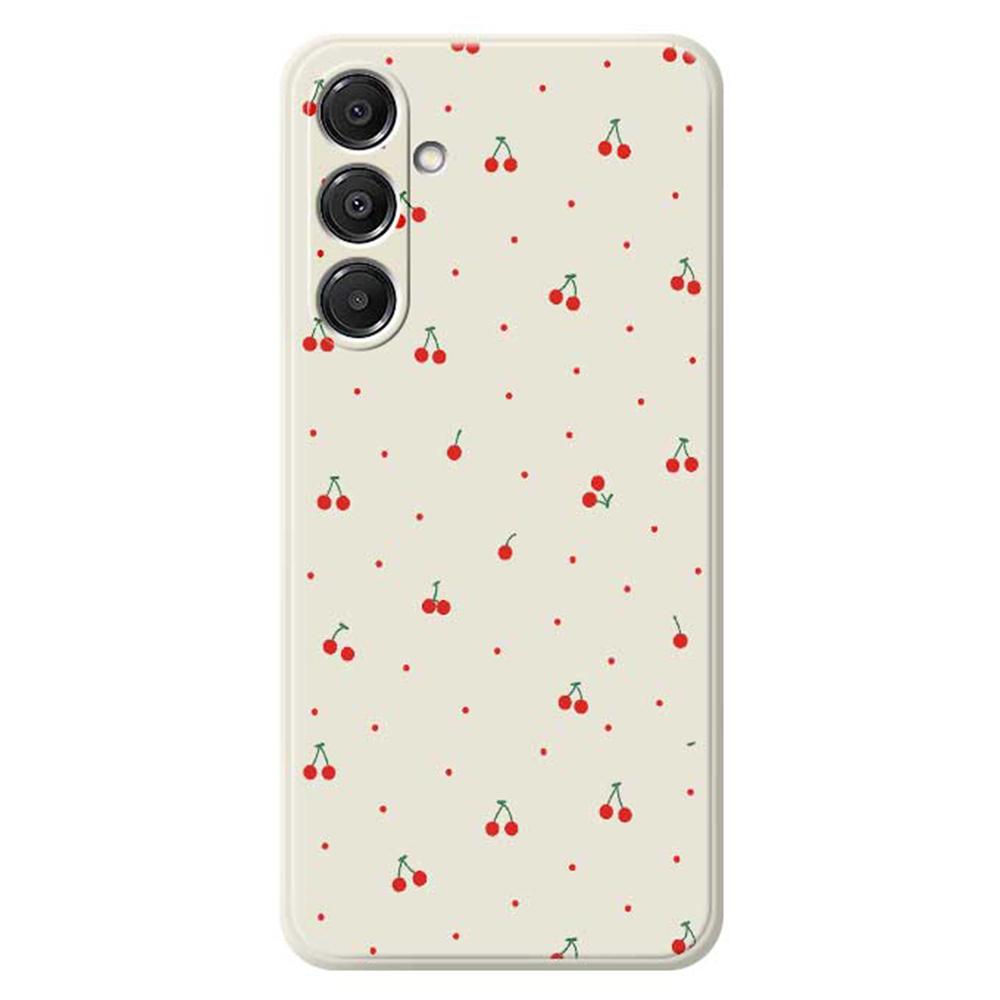 

For Samsung Galaxy A16 5G/4G Case Red Cherry Pattern Printing Straight Edge TPU Phone Back Cover Beige