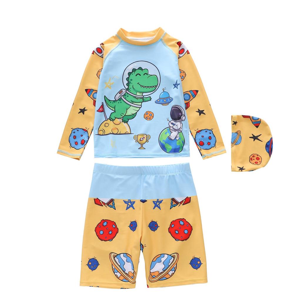 2026 Men's Long Sleeve & Boxer Brief Swimsuit Set for Boys: Kids Small/Medium/Large UV Protection Swimwear