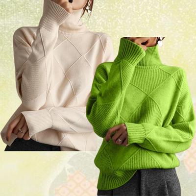 Women's Solid Color Loose Pullover Knitted Sweater Autumn Winter New Sweater Top Women's Long Sleeve High Collar Warm Sweaters