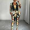 Plus Size Geometric Pattern Print 3 Piece Outfit, Long Sleeve Open Front Cardigan Cami Top Leggings Set for Women