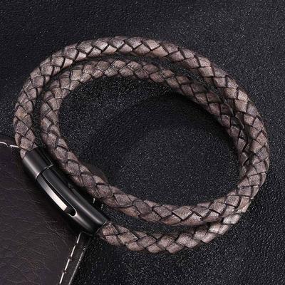 Bracelet Retro Multilayer Genuine Leather Bangles Steel Snaps Braided Wrap Trendy Bracelet Unisex Jewelry Gift