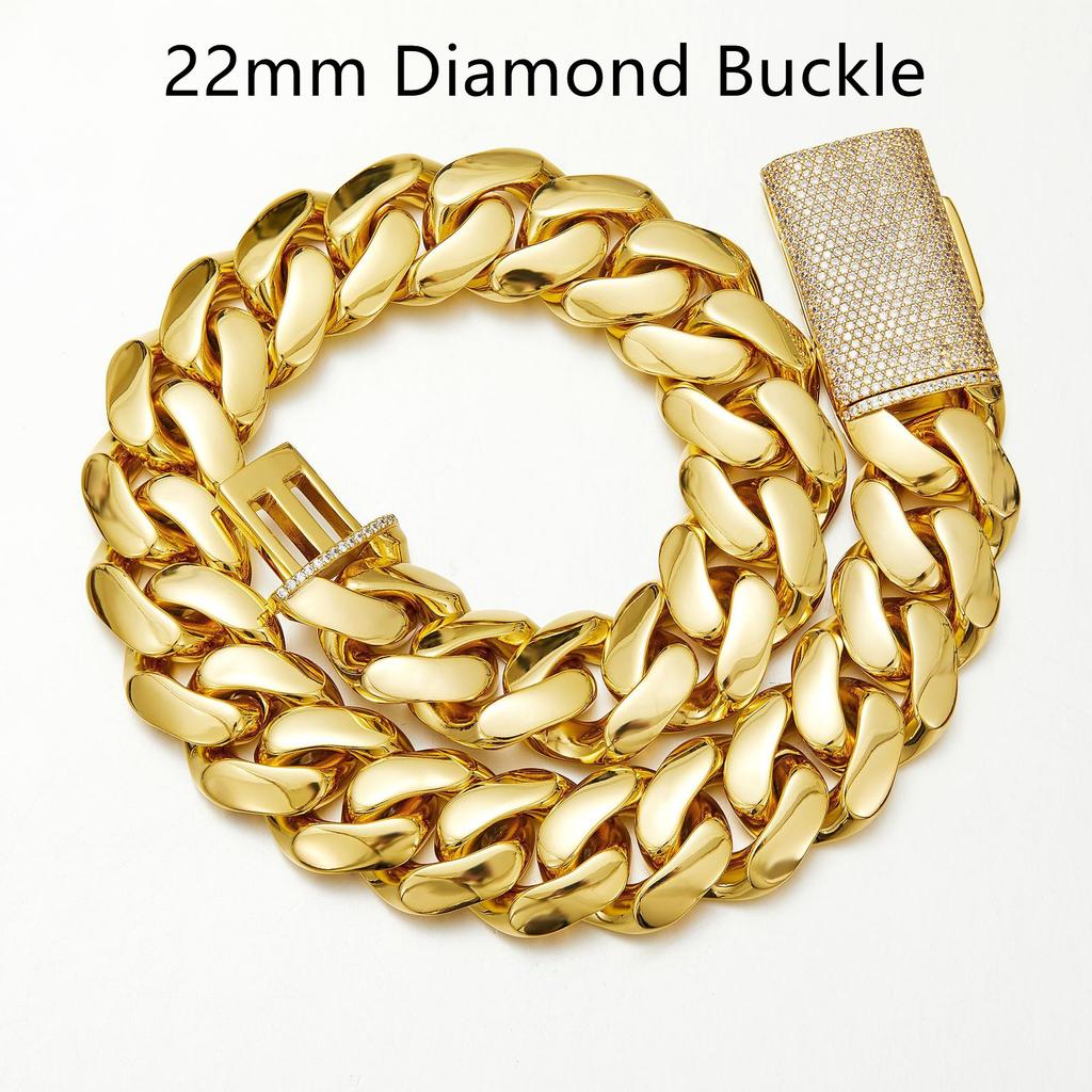Cadenas Cubana Hip Hop Jewelry Luxury Gold Plated Choker Stainless Steel Miami Cuban Link Chain Necklace for Men