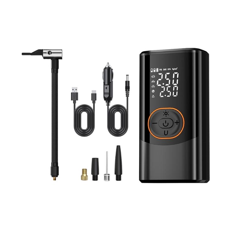 Fast Electric Air Inflator Compressor Pump For Car Bicycles Tires Wireless Charging Auto Stop And Emergency LED Light