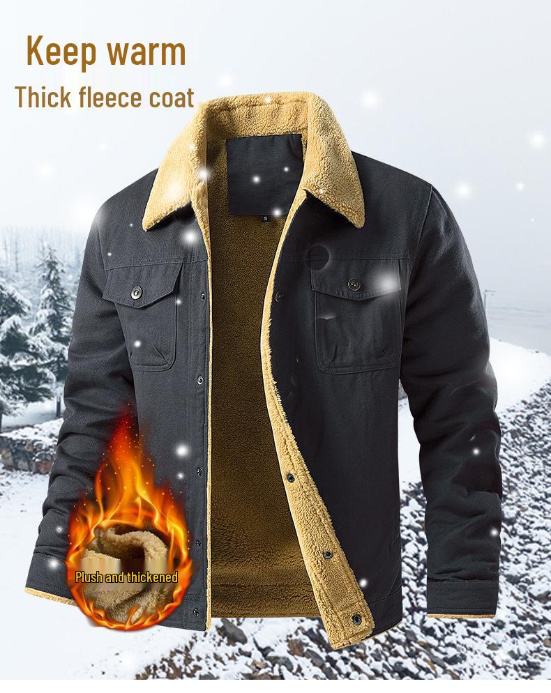 Men's Fleece-Lined Multi-Pocket Jacket: Warm Cotton and Nylon for Autumn and Winter