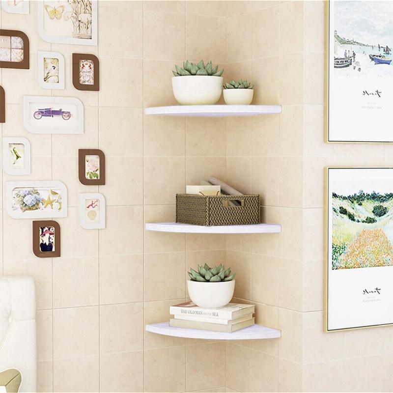 White Floating 3pcs Corner Shelf Shelves Wall Book Storage Rack Unit Decor Bedroom