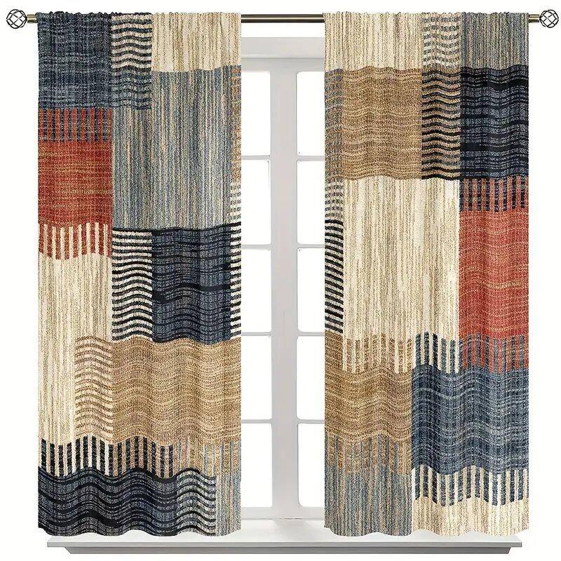 Patchwork checkered printed curtains, Christmas decorations, bedroom and living room, home decoration, room decoration