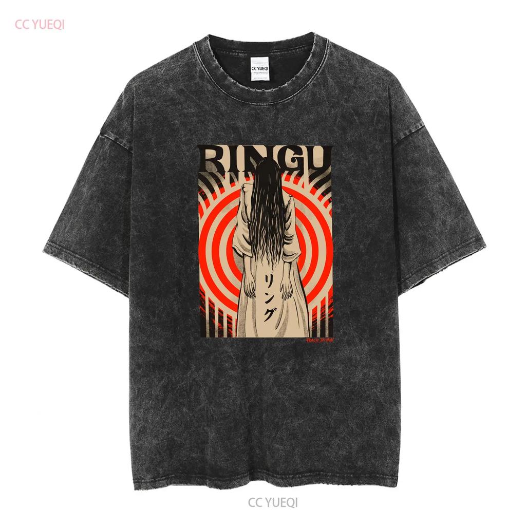 PREMIUM QUALITÄT Ringu Der Ring Sadako Samara Illustriertes T-Shirt Lang- oder Kurzarm Vintage Gewaschen Leicht Vielseitig Unisex