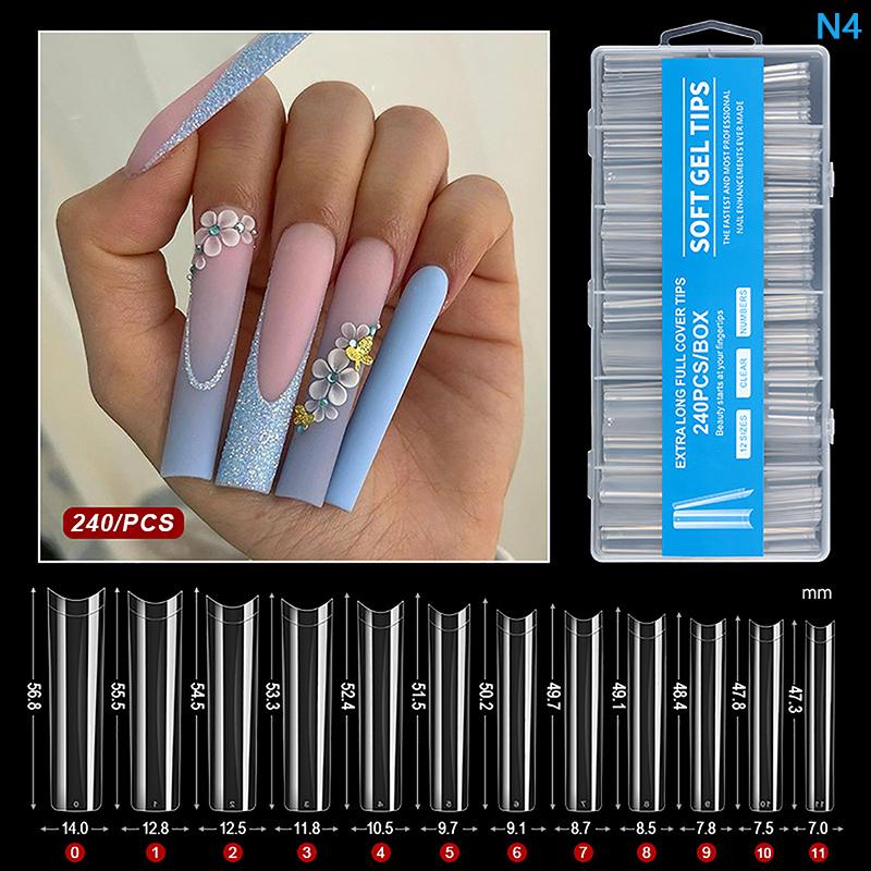 240Pcs/Box Fake Nails Clear Super Long False Nail Acrylic Artificial Nail For Extension Manicure Charms Nail Tips Art Salons