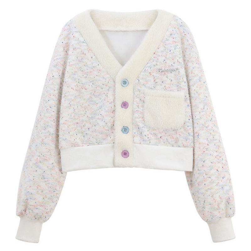 

Короткое пальто-свитер с V-образным вырезом, женское, летнего дизайна, со сладким темпераментом, с длинным рукавом, вязаный кардиган XL бежевый