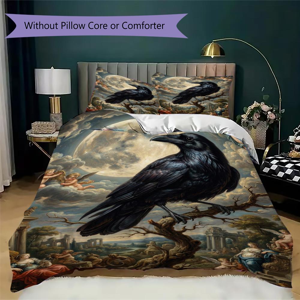 Krähen-Dekorationsmuster Bettwäsche-Steppdecken-Set Steppdeckenbezug Kissenbezug Heimdekoration Geburtstagsgeschenk (1 Bettbezug + 2 Kissenbezüge (ohne Füllung))54