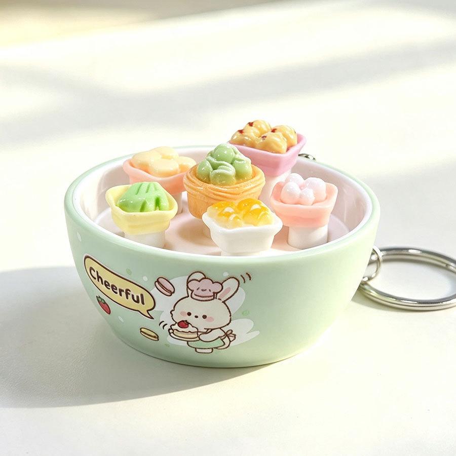 Plastic Mini Bread Squeeze Toy Keychain With Cartoon Pattern For Kids And Teens