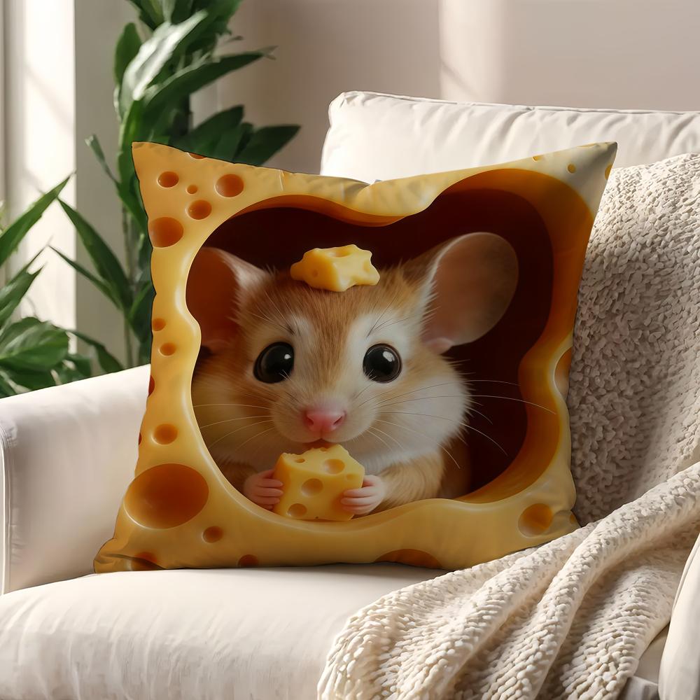 Kawaii Cute MouseinCheeseS Cushion Cover For Pillow Printing Sofa Decoration Home Car Room Coffee Shop Office NordicSimplicity