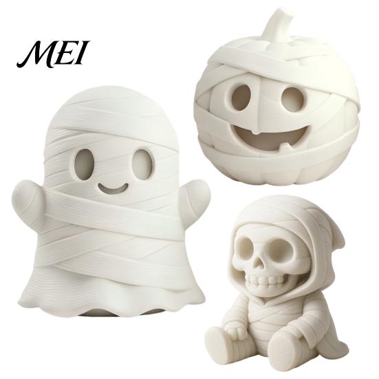 DIY Craft for Kids 3D Printed Halloween Mummy Figurine, Blank Paintable Bandage Ghost Pumpkin Statue, Decoration Mini Desktop Ornament Window