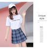 Spring and Summer Women Pleated Skirt Stripes Plaid Jk High Waist A-line Skirt Short Skirt Large Size Plaid Bustle Skirt