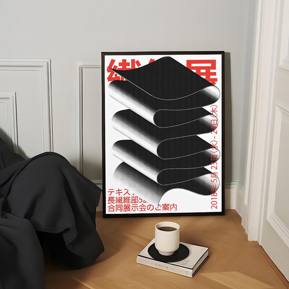 Vintage Japanese Abstract Wall Art Print Poster Black Waves Cat Koi Canvas Painting for Living Room Home Decor Poster-unframed