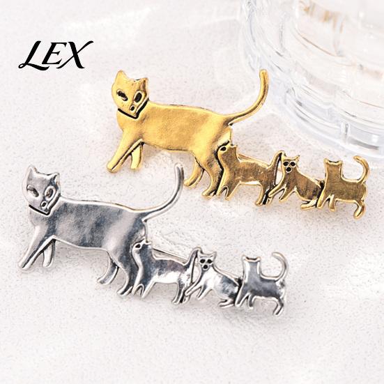 Golden Tone Cat Pin Family Brooch Pin, Silver Plated Alloy Kitten Lapel Daily Wear Animal Shape Badge Jewelry for Clothing Bags Hats