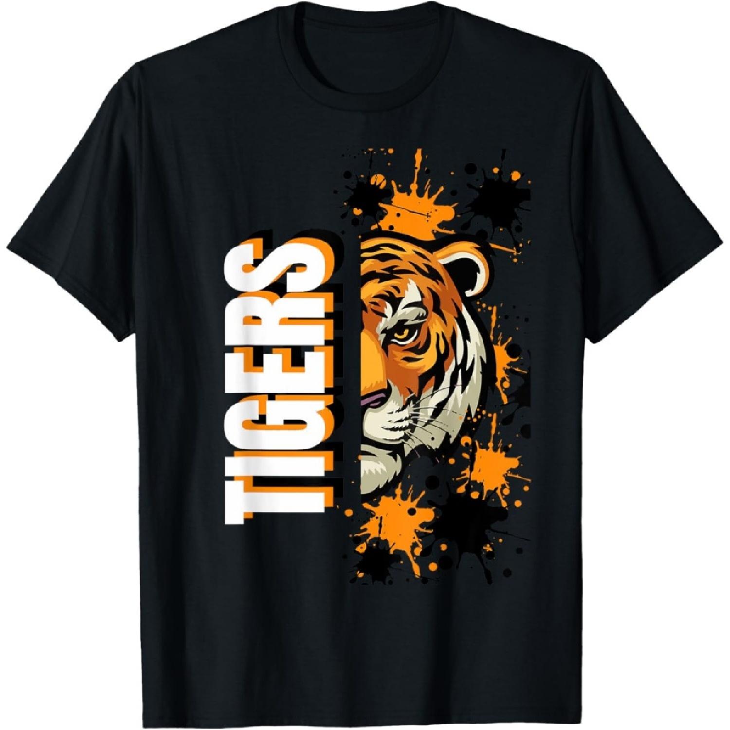 Tigers School Spirit Tiger Mascot Orange Black T-Shirt S