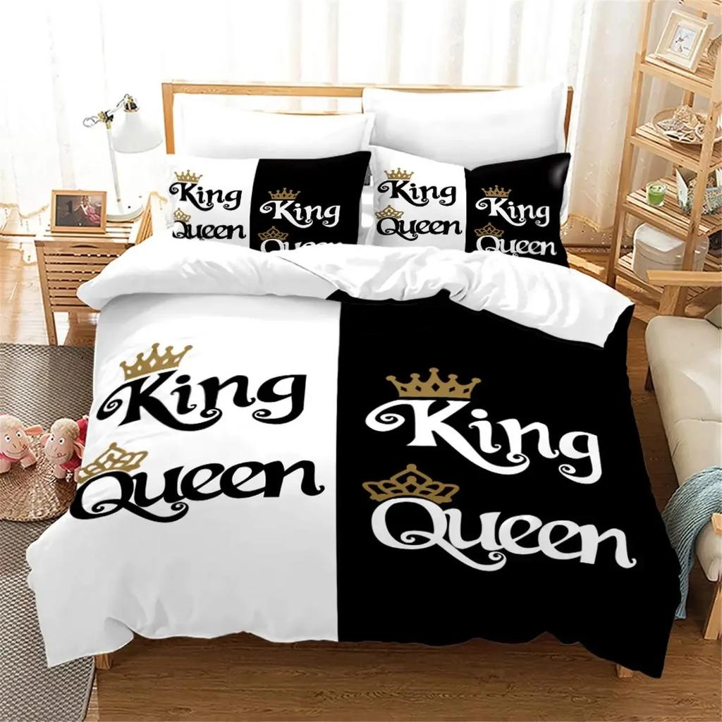 Black and White Couple Romantic Valentine's Day Comfortable Duvet Quilt Cover Pillowcase Bedding Set Decoration Home Textile