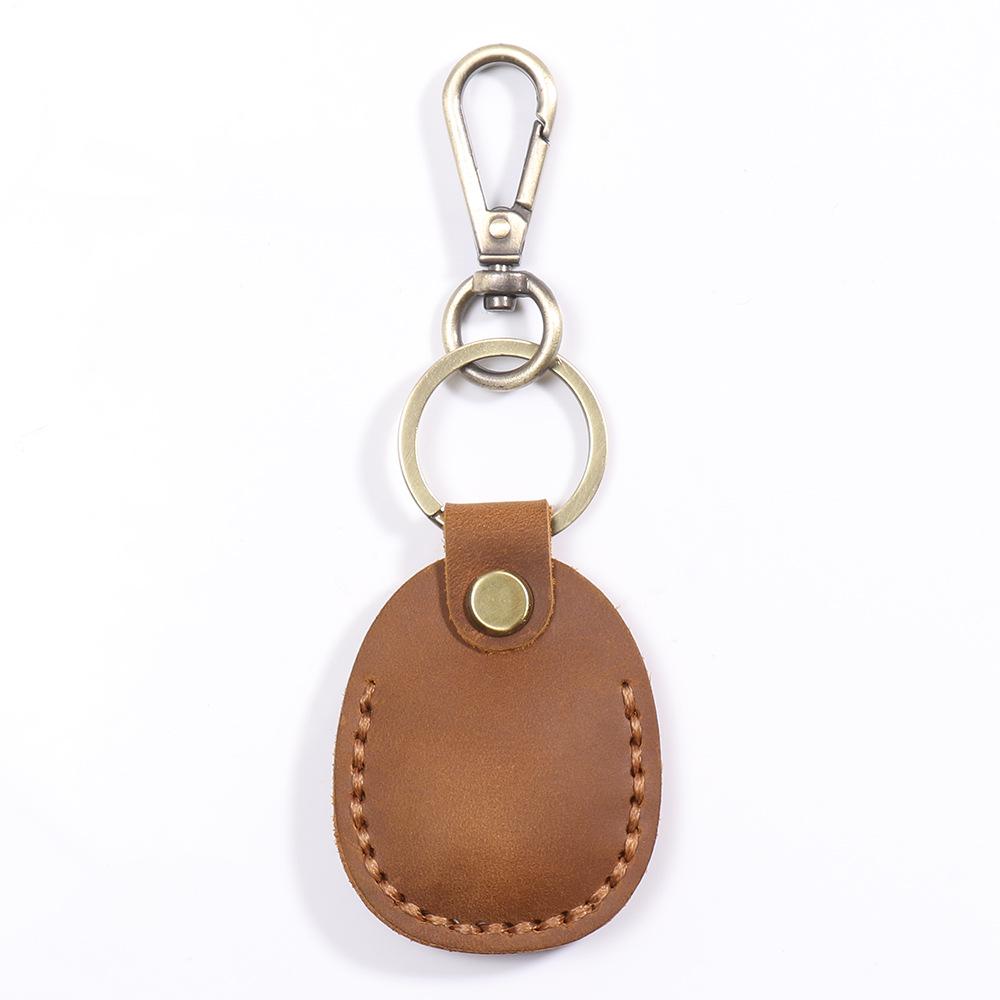 Cowhide Waterdrop IC Induction Access Card Holder - Hand-Stitched Leather Keychain Case